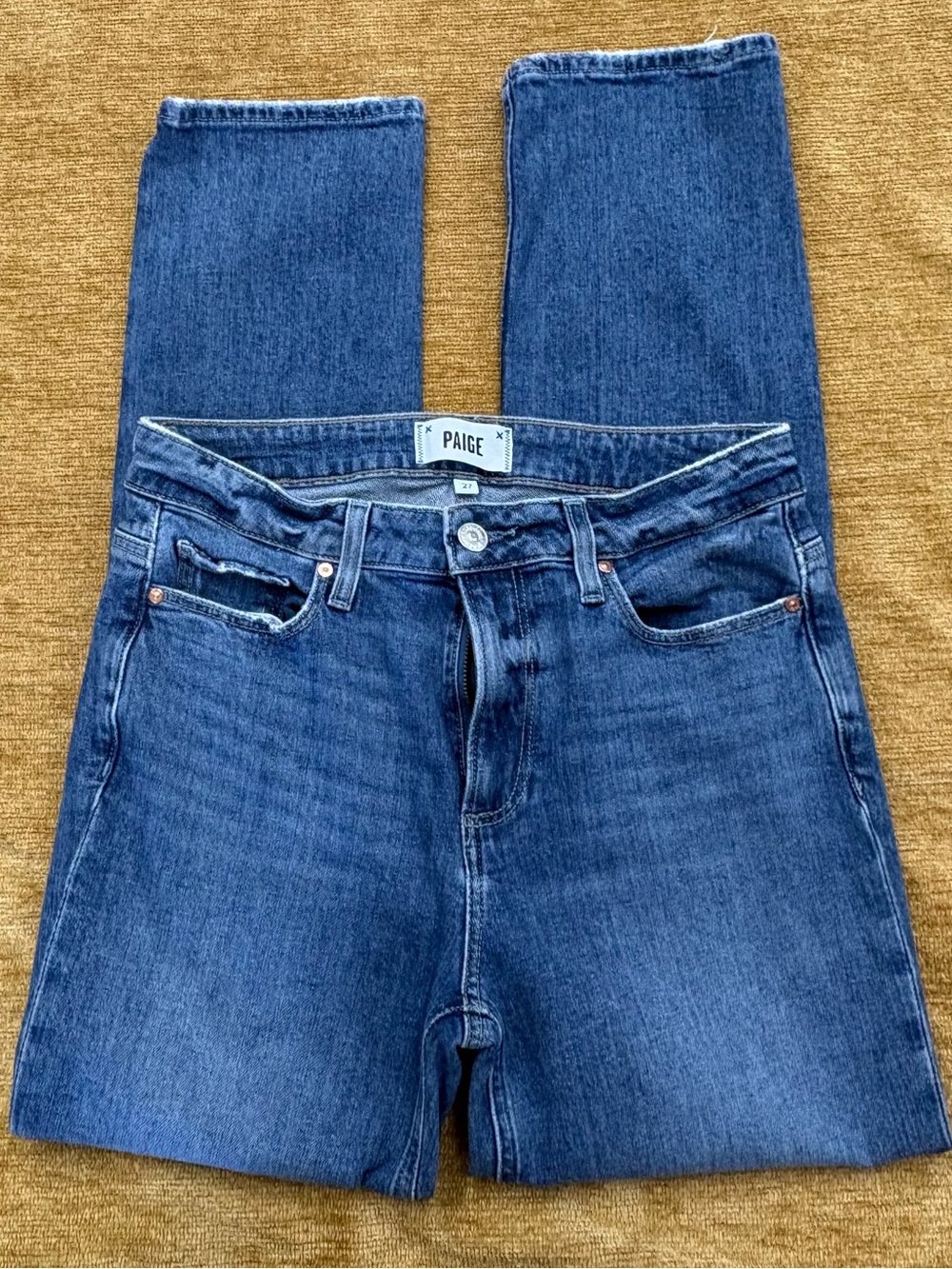 PAIGE Cindy size 27 distressed pockets & hem Straight-Leg med Blue Denim Jeans